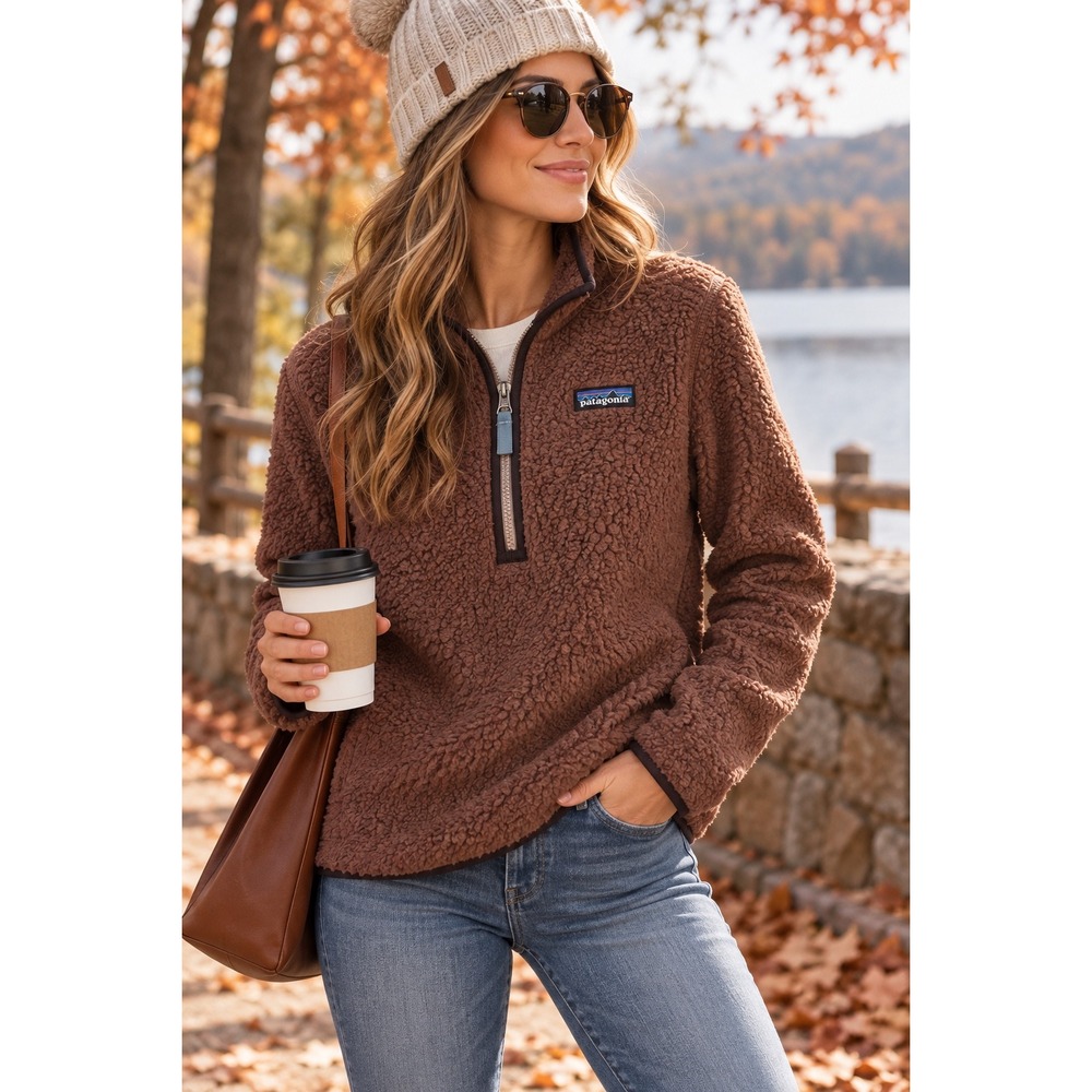 Patagonia Women Los Gatos 1/4 Zip Fleece Pullover Brown Size S Autumn